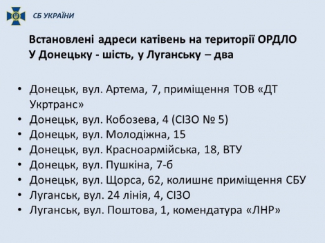СБУ установила адреса шести пыточных боевиков в Донецке и двух в Луганске